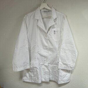 Landau Made Better Womens White Lab Coat Blazer Medium Button Front Pockets
